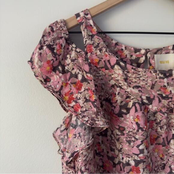 Maeve Anthropologie Cold Shoulder Top Short Sleeve Floral Print Button Keyhole S - Picture 8 of 9
